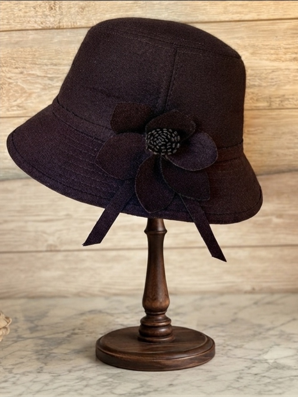 Claire France Black Retro Style Cloche Hat